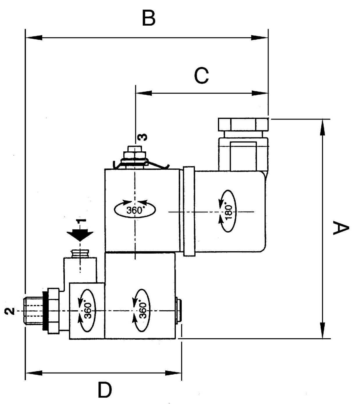Electroventil 3/2 cu conexiune banjo, NC, 230 V AC