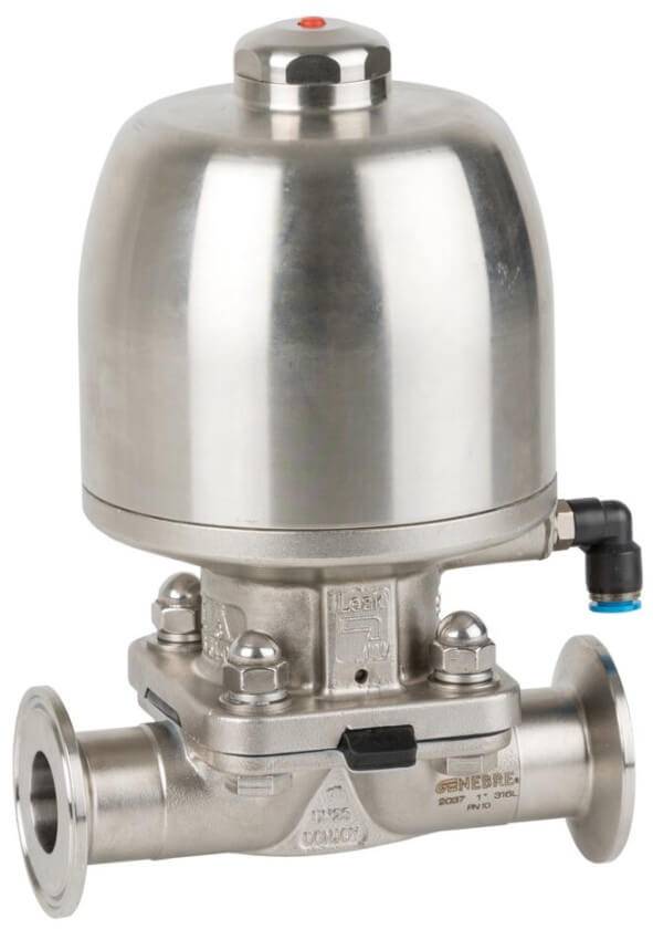 Robinet cu diafragma, NC, actionat pneumatic, conex. sanitare