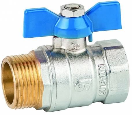 Robinet cu bila, filet exterior-interior G 1/2&QUOT;, orificiu standard, maneta fluture albastra, PN 25