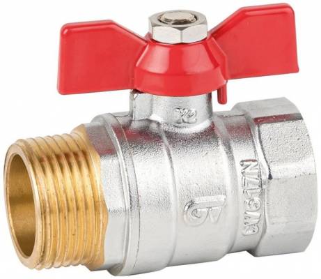 Robinet cu bila, filet exterior-interior G 3/4&QUOT;, orificiu standard, maneta fluture rosie, PN 25