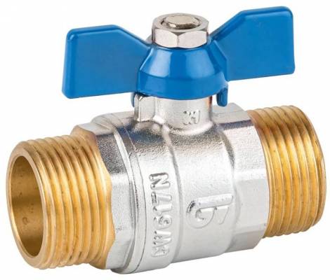 Robinet cu bila, filete exterioare G 1&QUOT;, orificiu standard, maneta fluture albastra, PN 25