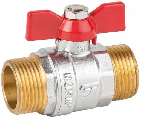 Robinet cu bila, filete exterioare G 1&QUOT;, orificiu standard, maneta fluture rosie, PN 25