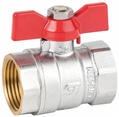 Robinet cu bila, filete interioare G 1&QUOT;, orificiu standard, maneta fluture rosie, PN 25