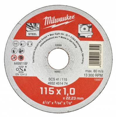 Disc debitare metal 115 x 1 x 22 mm - Seria Contractanti - Milwaukee