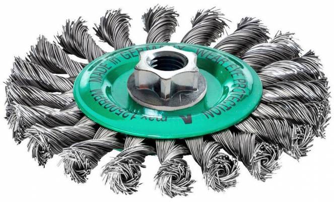 Perie rasucita rotunda pentru polizor unghiular, Ø 125x14 mm, sarma 0,5 mm din otel inoxidabil - Milwaukee
