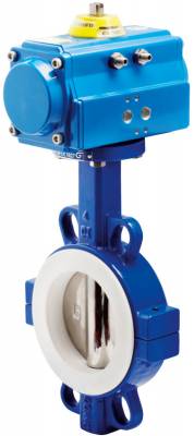 Robinet fluture, wafer, scaun PTFE, flanse ANSI 150 si PN 10/16, disc inox 316, act. pneumatic simpla actiune, 2&QUOT;