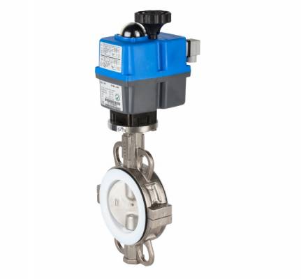 Robinet fluture din inox, scaun PTFE, wafer, flanse ANSI 150 si PN 10/16, actuator electric, 2 1/2&QUOT;