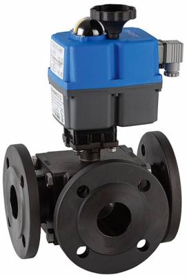 Robinet cu bila, 3 cai, tip L, flanse PN 40, actuator electric, 1&QUOT;