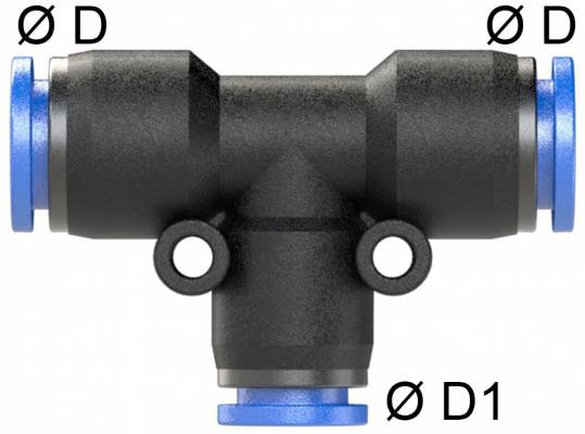 Cupla T push-in 10mm-8mm, POM/alama