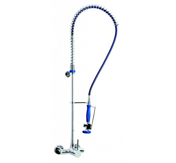 Baterie inalta cu pre-clatire si mixer cu maner, pentru perete