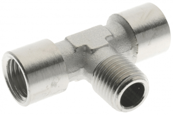 Conector T cu 2 filete interioare G 1&QUOT; si 1 filet exterior R 1&QUOT;, alama nichelata