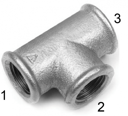 Conector T cu filete interioare Rp 1&QUOT;, din fonta maleabila