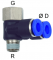 Cupla Y rotativa cu 2 conexiuni push-in 6mm si filet int. G 1/8&QUOT; / ext. R 1/8&QUOT;, POM/alama