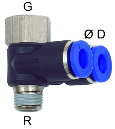Cupla Y rotativa cu 2 conexiuni push-in 6mm si filet int. G 1/8&QUOT; / ext. R 1/8&QUOT;, POM/alama