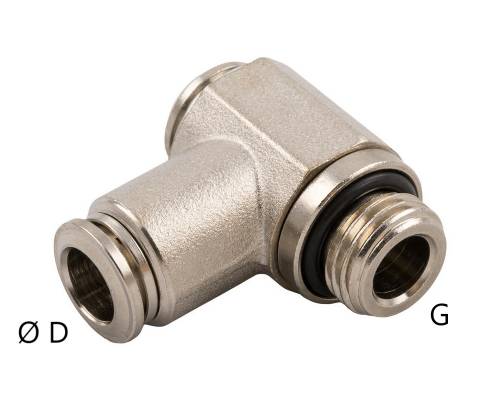 Cupla L banjo push-in metalica cu filet exterior, M5 - 6 mm