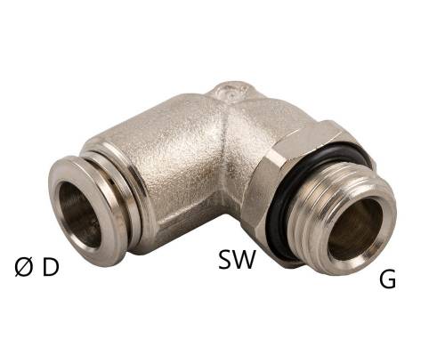 Cupla L push-in metalica cu filet exterior, M5 - 6 mm
