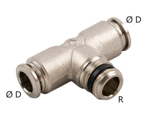 Cupla T push-in metalica cu filet exterior conic, R 1/8&QUOT; - 6 mm