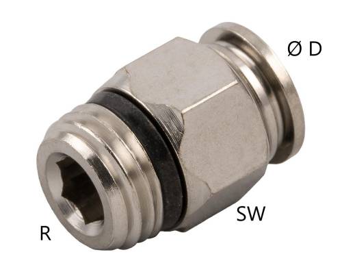 Cupla dreapta push-in metalica cu filet exterior conic scurt, R 1/2&QUOT; - 6 mm