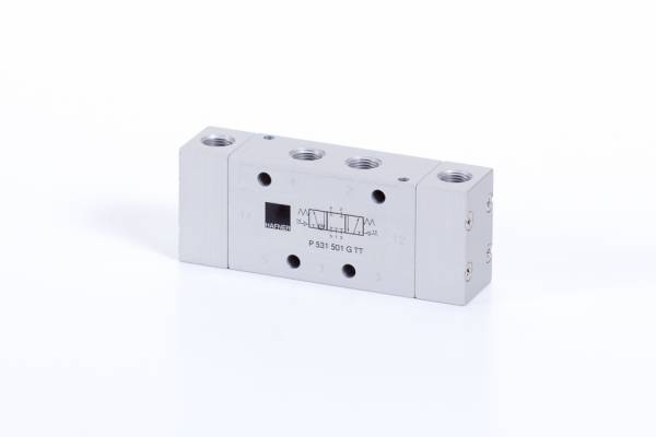 Distribuitor 5/3 centru exhaustat, actionare pneumatica - temperaturi scazute