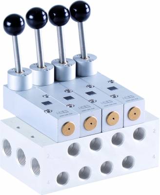 Distribuitor 5/3 cu maneta, fara retinere - montaj pe placa