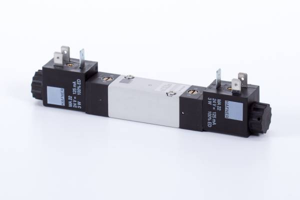Distribuitor 5/2 electric, bistabil, montaj placa, tip MH, porturi placa