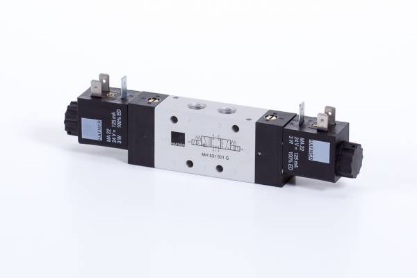 Distribuitor 5/3 electric, centru exhaustat, montaj in linie - pe placa, G 1/8, 650 l/min