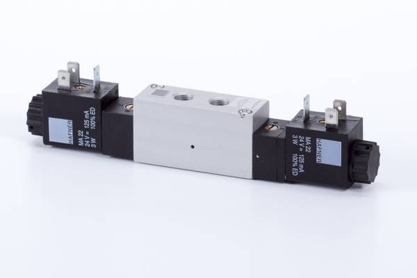 Distribuitor 5/3 electric, montaj pe placa, centru presurizat, porturi distribuitor, tip MH