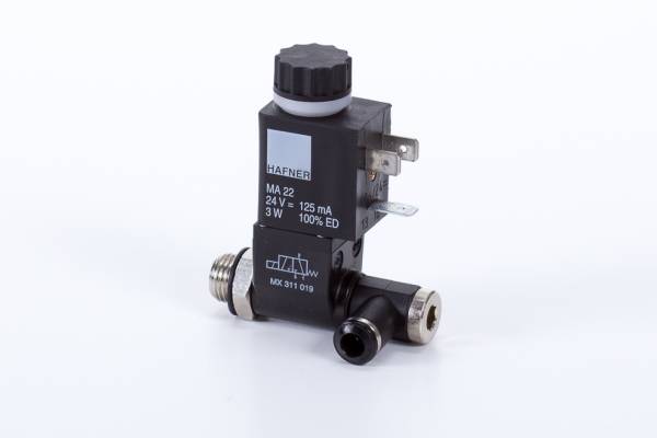 Distribuitor 3/2 electric, monostabil - Banjo, NO, porturi push-in 6 mm, banjo G 1/8, M5, 50 l/min