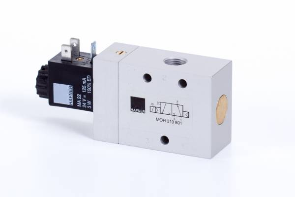 Distribuitor 3/2 electric, monostabil, montaj in linie tip MH, NO, G 1/4, 1450 l/min
