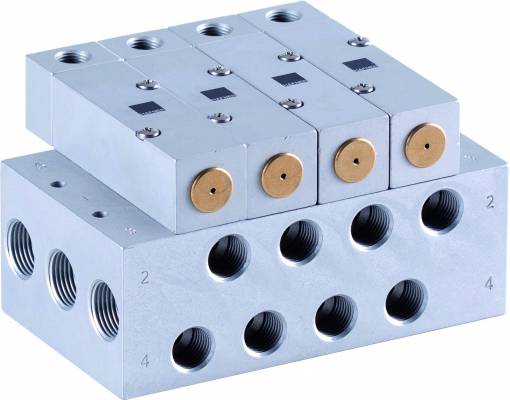 Distribuitor 5/3 bistabil, montaj pe placa - actionare pneumatica