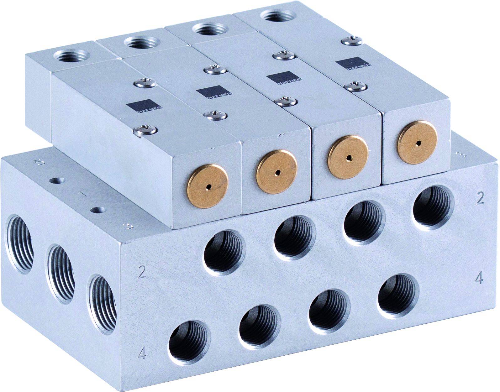 Distribuitor 5/2 monostabil, montaj pe placa - actionare pneumatica