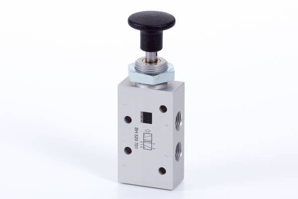 Distribuitor 5/2 cu buton incorporat - montaj in panou, G 1/4, cu retinere