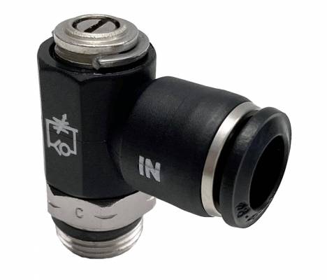 Drosel cu filet ext. G 1/4&QUOT; si conector push-in 8 mm, reglaj cu surubelnita, droselizare furtun - filet