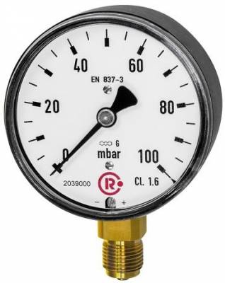 Manometru capsulat, carcasa otel CrNi, 0 - 100,  Ø 100 mm, G 1/2&QUOT;, radial