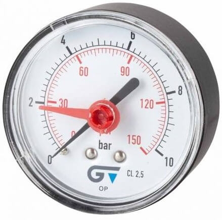 Manometru cu indicator rosu si scala dubla bar/psi, atac axial, Ø53, 63