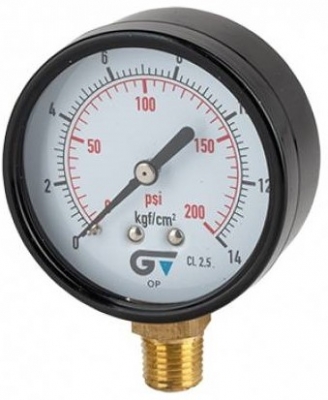 Manometru cu carcasa otel carbon, scala dubla  0 - 7 bar /  0 - 100 psi, atac radial NPT 1/4, Ø63