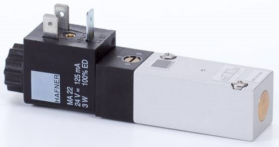 Distribuitor 5/2 electric, monostabil, montaj pe placa, tip MH, porturi placa
