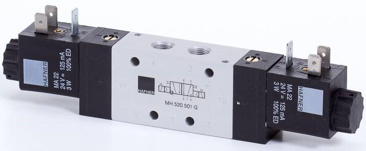 Distribuitor 5/2 electric, bistabil, montaj linie/placa