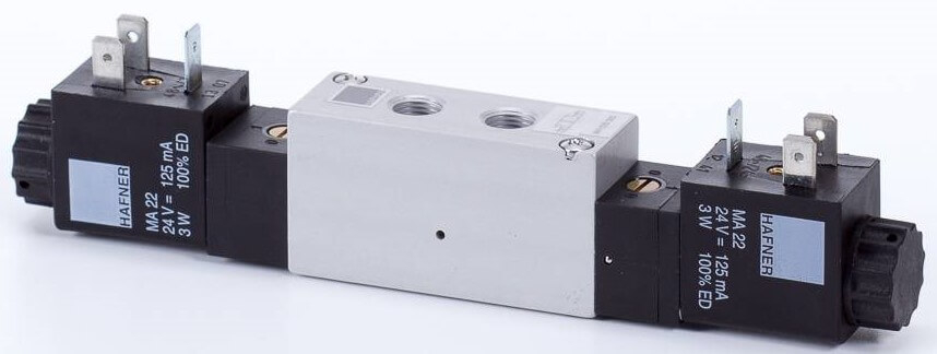 Distribuitor 5/2 electric, bistabil, montaj placa, tip MH, porturi distribuitor