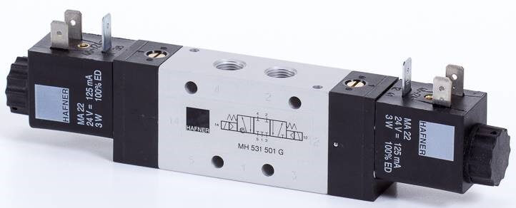 Distribuitor 5/3 electric, centru inchis, montaj in linie - pe placa
