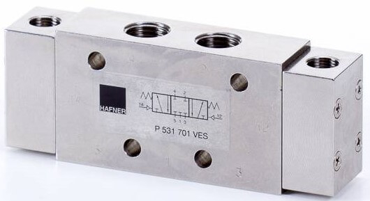 Distribuitor 5/3 pneumatic, centru exhaustat - INOX