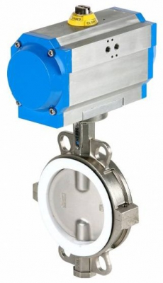 Robinet fluture inox, scaun PTFE, wafer, flanse ANSI150 / PN10/16, 2 1/2&QUOT;, act. pneumatic simpla act