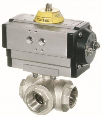 Robinet 3/2 actionat pneumatic, tip L, simpla actiune - INOX