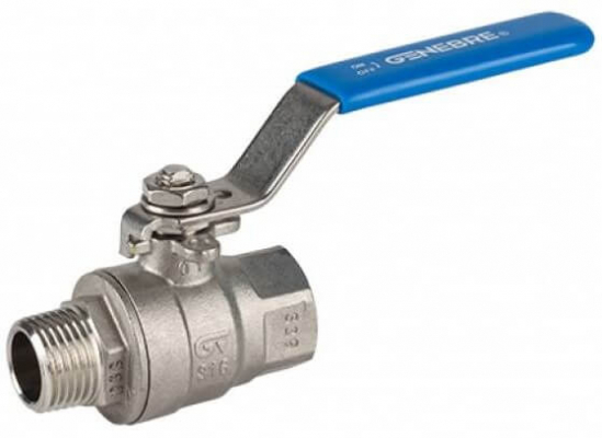 Robinet din inox cu bila, 2 piese, orificiu complet, filet ext-int G 3/8, PN 63