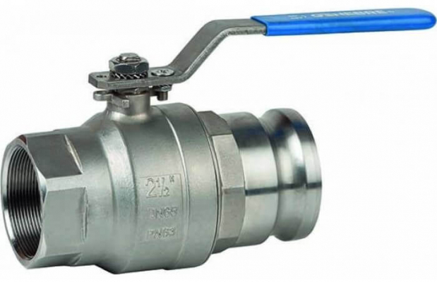 Robinet din inox cu bila, 2 piese, filet int. G 1/2 si cupla Camlock tata, PN 63