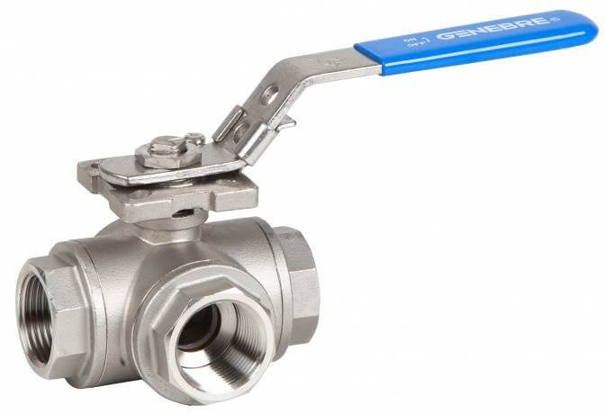 Robineti din inox cu bila, 3 cai, filete interioare, maneta blocabila, PN 63