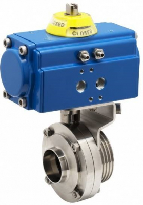 Robinet sanitar cu bila, 3 piese, act. pneumatic dubla act., filet ext./conex. sudabila 1&QUOT;, PN 10