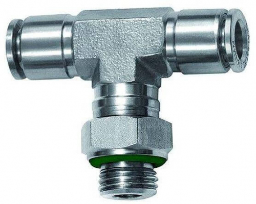 Cupla T push-in, rotativa, filet cilindric exterior cu O-ring, seria Inox, G 1/4&QUOT; - 6 mm
