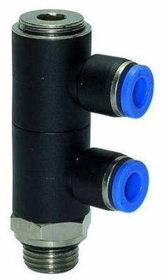 Ramificator L push-in cu 2 iesiri, filet cilindric exterior cu O-ring, standard, G 1/4&QUOT; - 10 mm