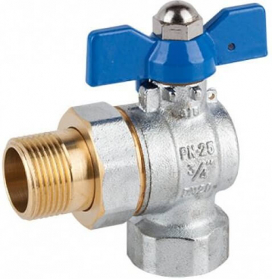Robinet coltar cu bila si olandeza, orificiu complet, filete G 3/4&QUOT;, maneta fluture albastra, PN 25